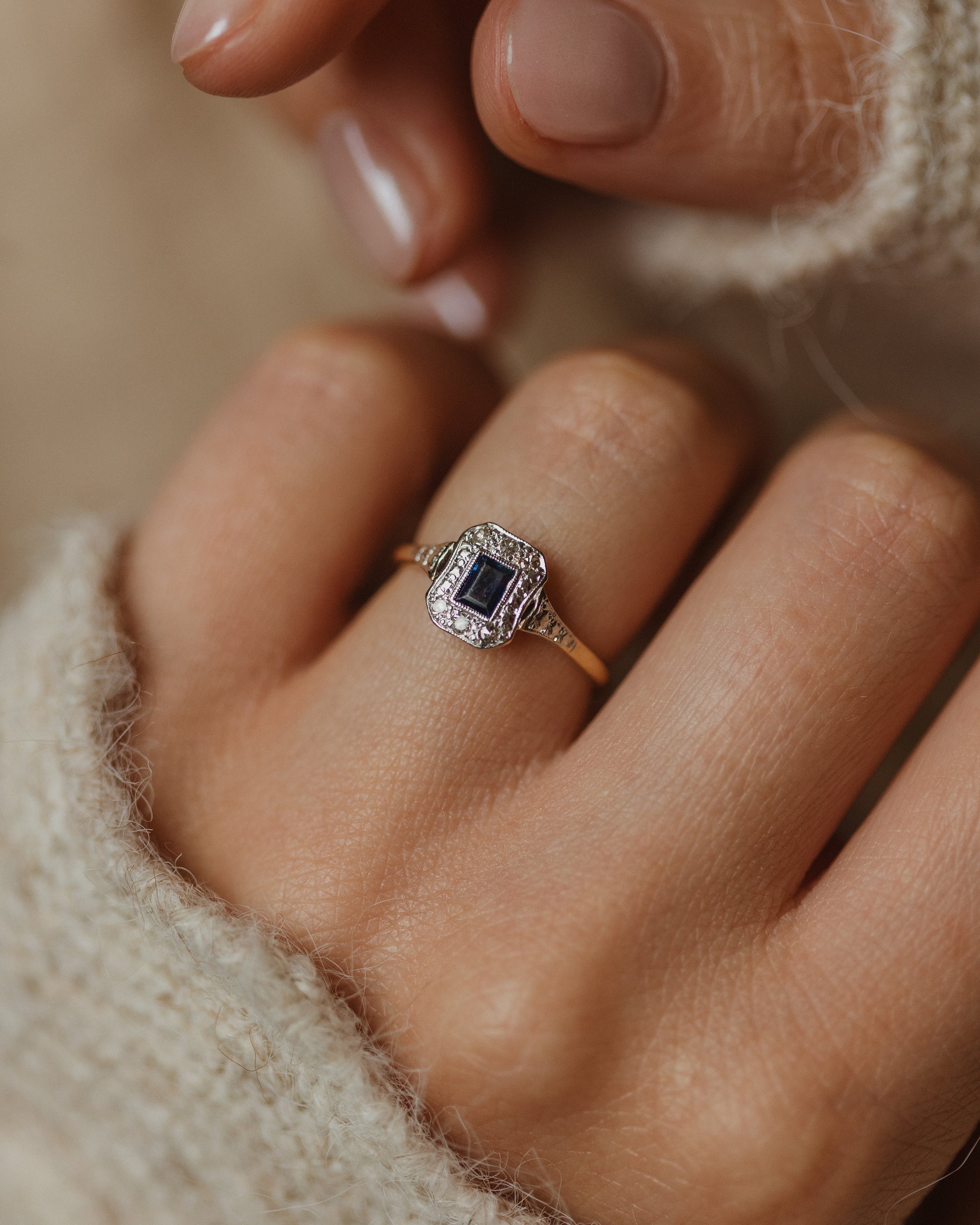 Image of Adelaide Antique Art Deco 18ct Gold Sapphire & Diamond Ring