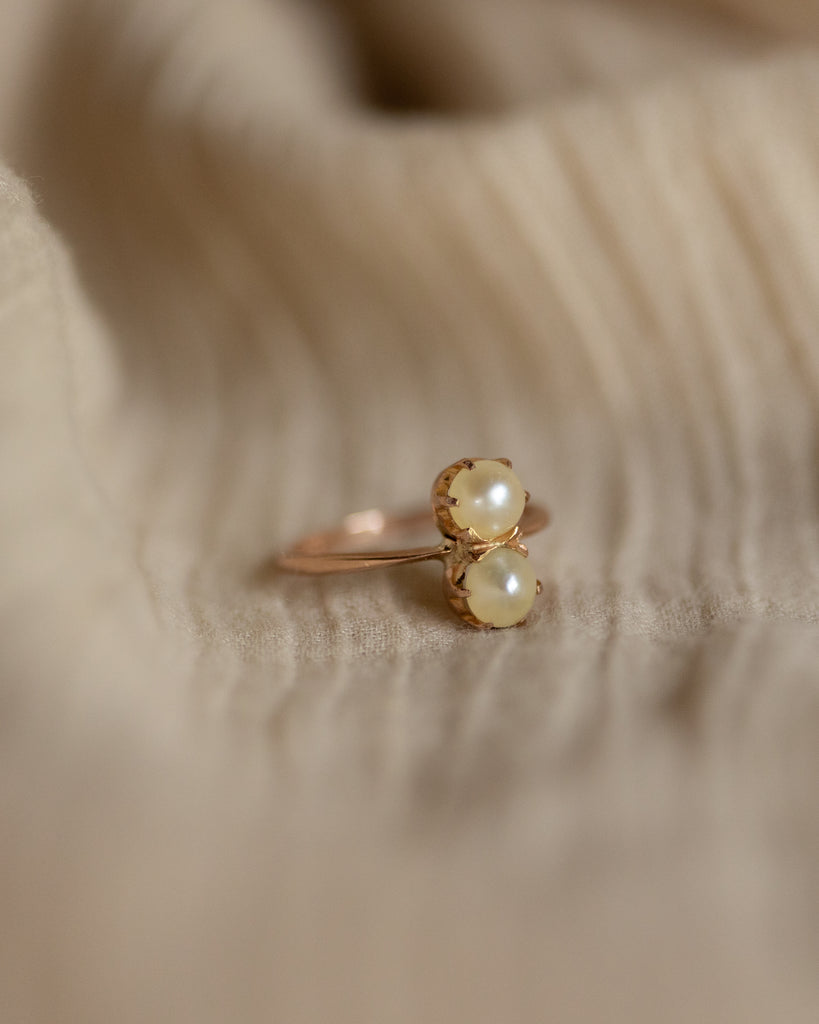 Violetta Vintage 9ct Gold Pearl Toi Et Moi Ring