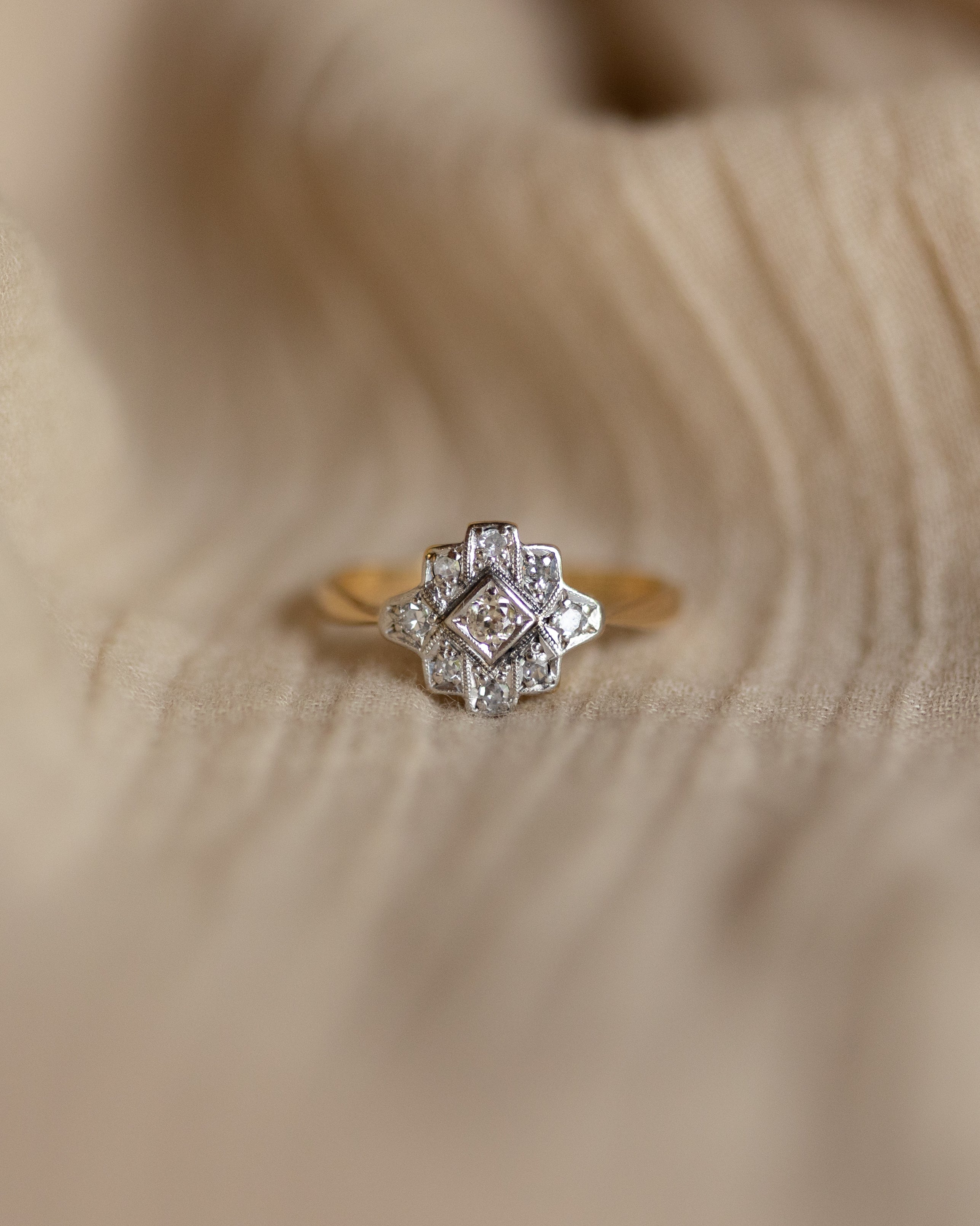Nathalie Antique Art Deco 18ct Gold Diamond Panel Ring