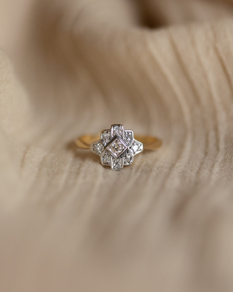 Nathalie Antique Art Deco 18ct Gold Diamond Panel Ring