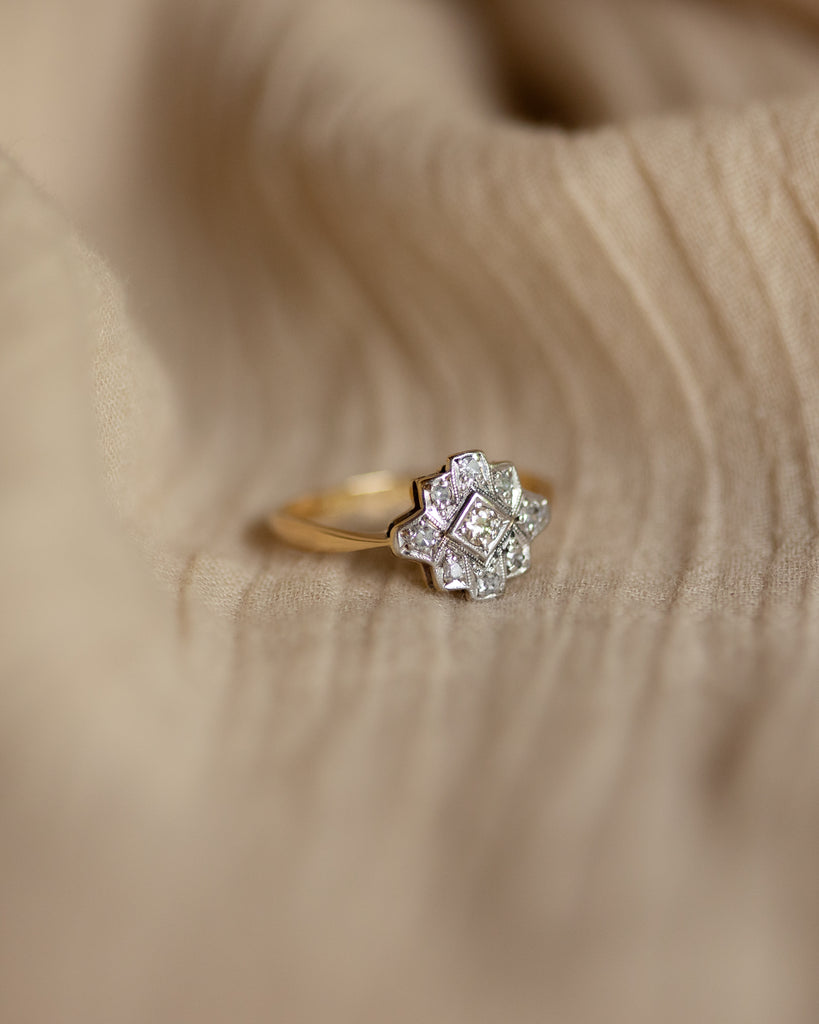 Nathalie Antique Art Deco 18ct Gold Diamond Panel Ring