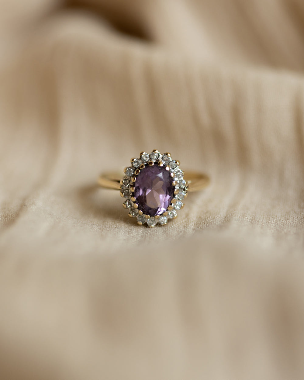 June 1990 Vintage 9ct Gold Amethyst & Diamond Cluster