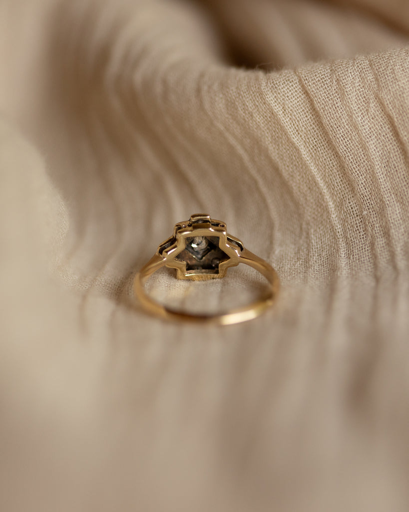 Nathalie Antique Art Deco 18ct Gold Diamond Panel Ring