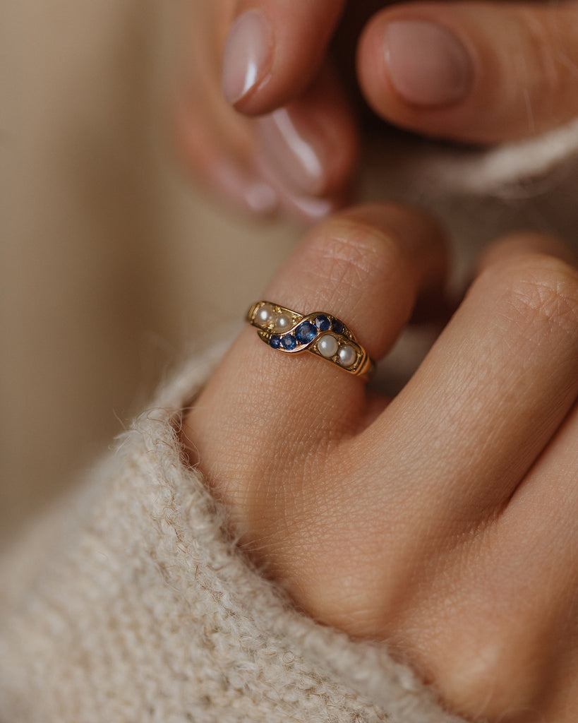 Dorothy Antique 9ct Gold Sapphire & Pearl Ring