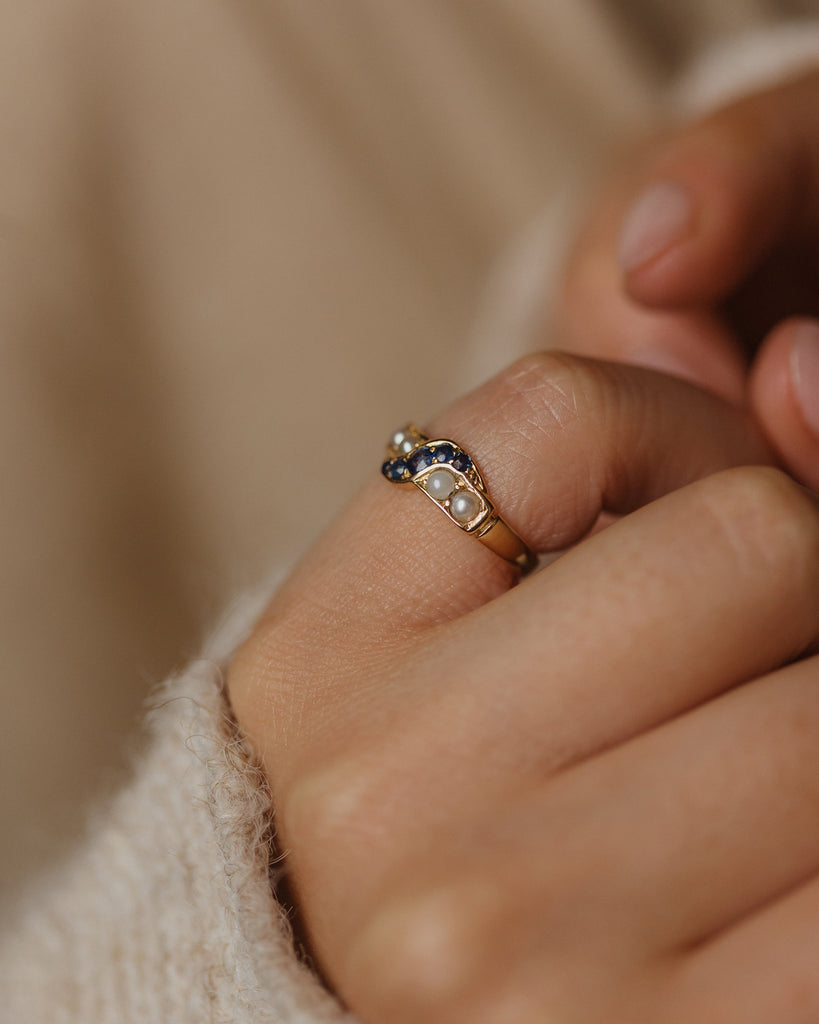 Dorothy Antique 9ct Gold Sapphire & Pearl Ring