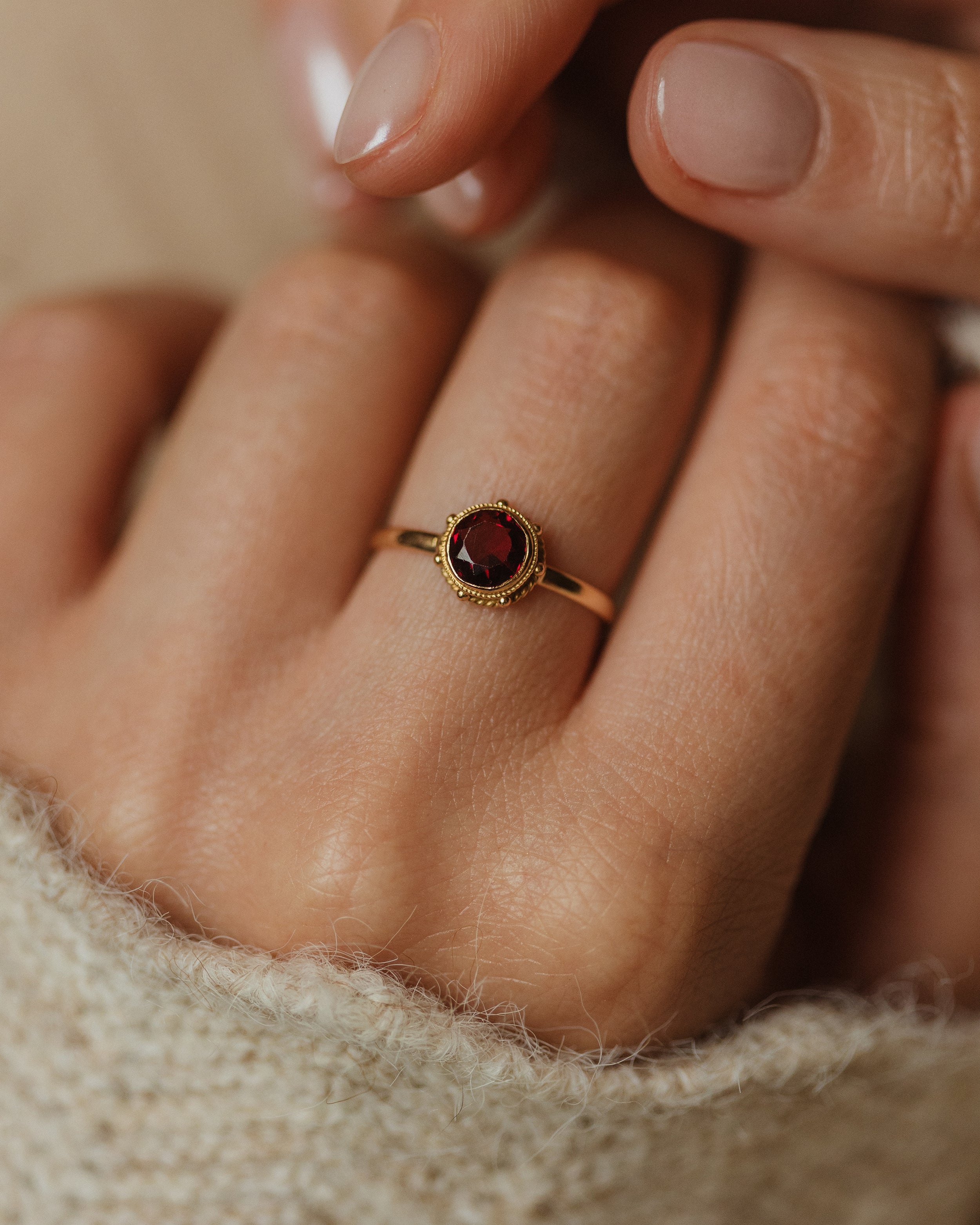 Image of Beatrix Antique 14ct Gold Garnet Single Stone Ring