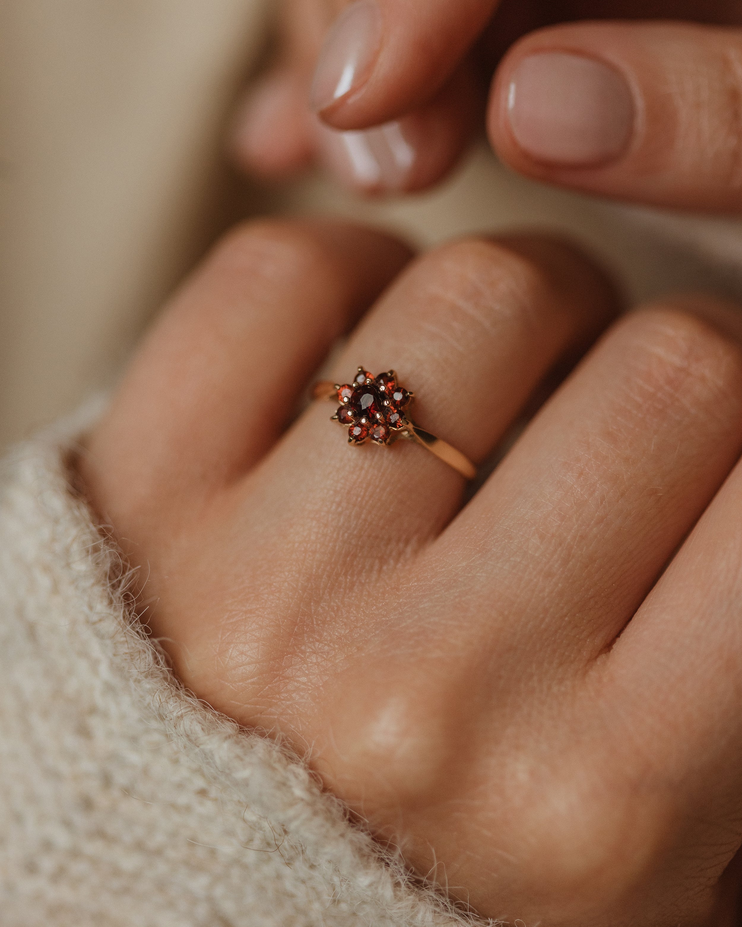 Image of Posey 1972 Vintage 9ct Gold Garnet Cluster Ring