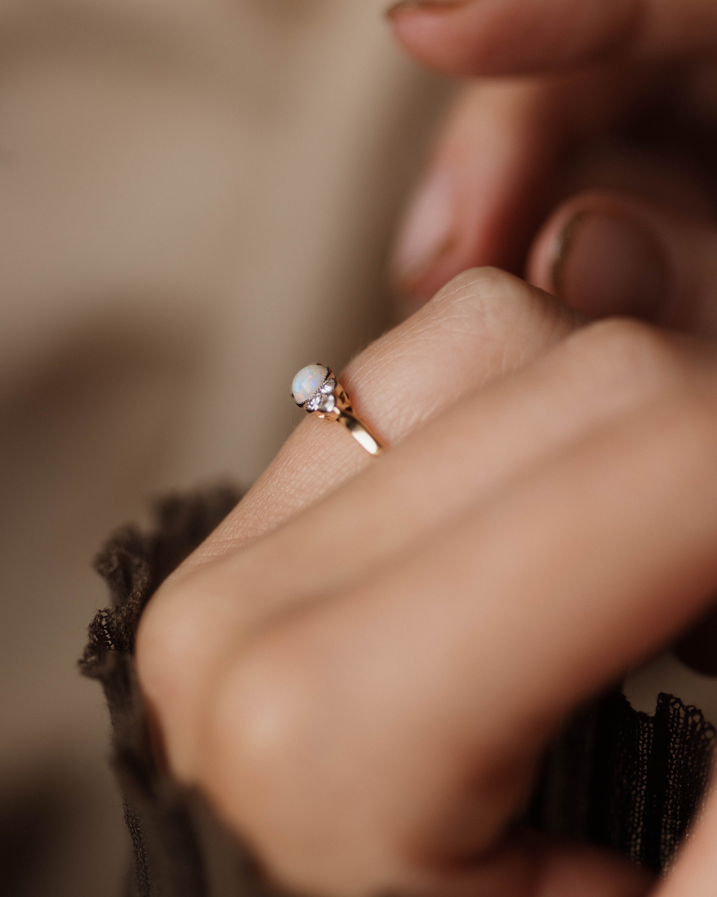 Henriette Antique 18ct Gold Opal & Diamond Seven Stone Ring