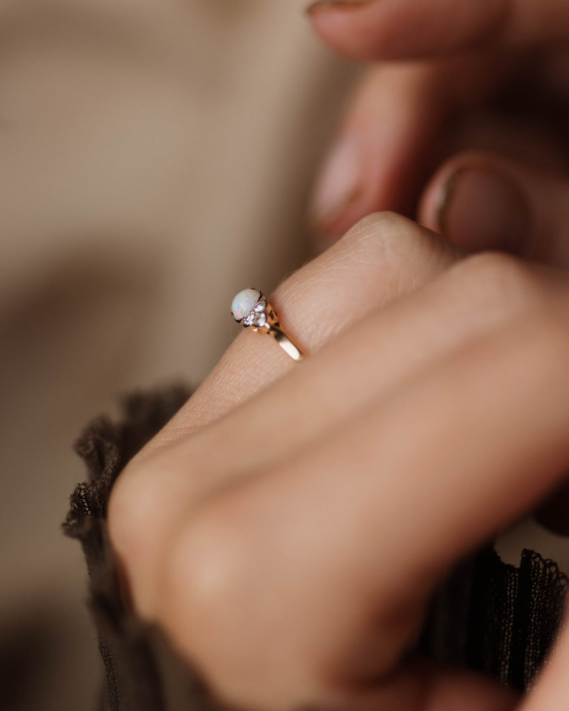 Henriette Antique 18ct Gold Opal & Diamond Seven Stone Ring