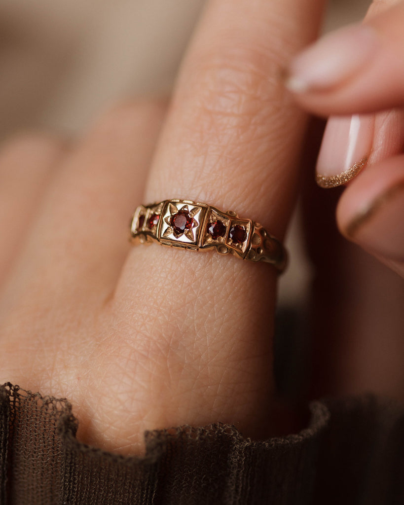 Denise Vintage 9ct Gold Garnet Five Stone Ring