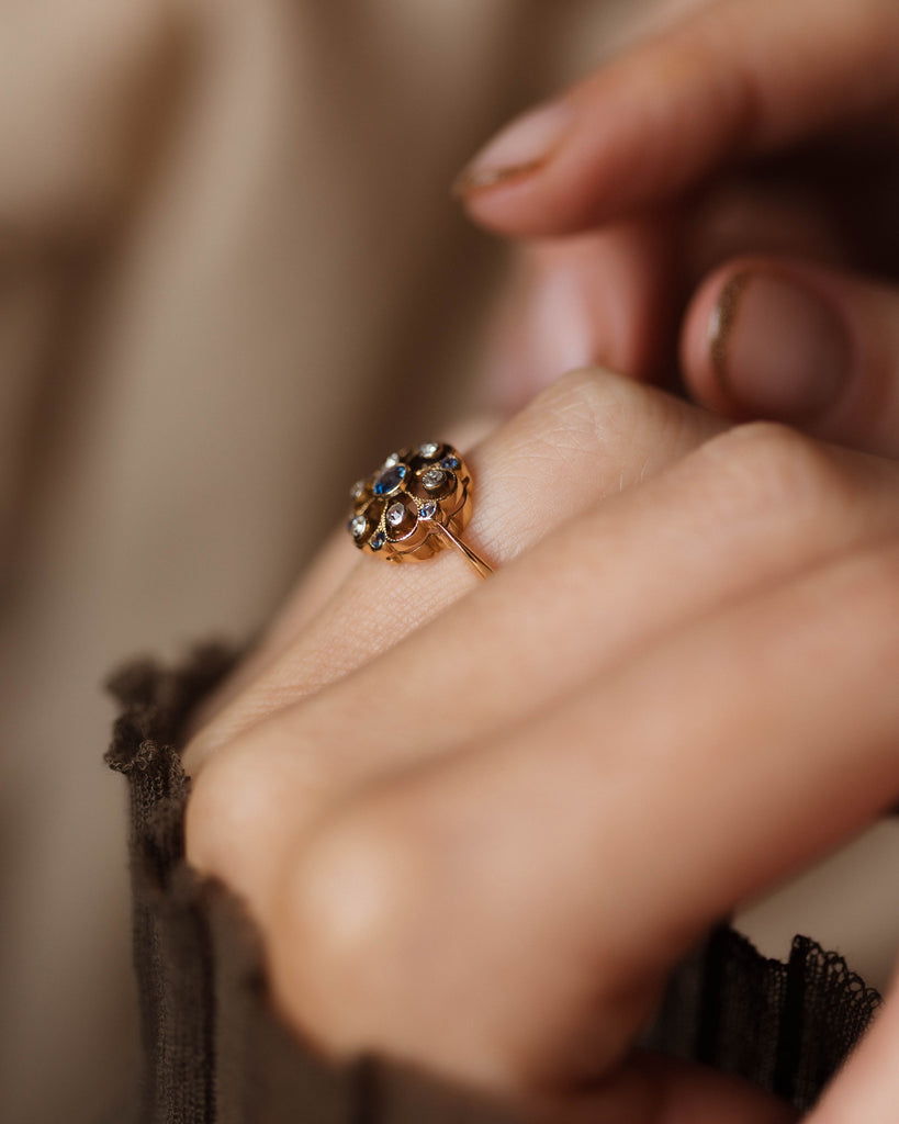 Prudence Antique 18ct Gold Sapphire & Diamond Cluster Ring