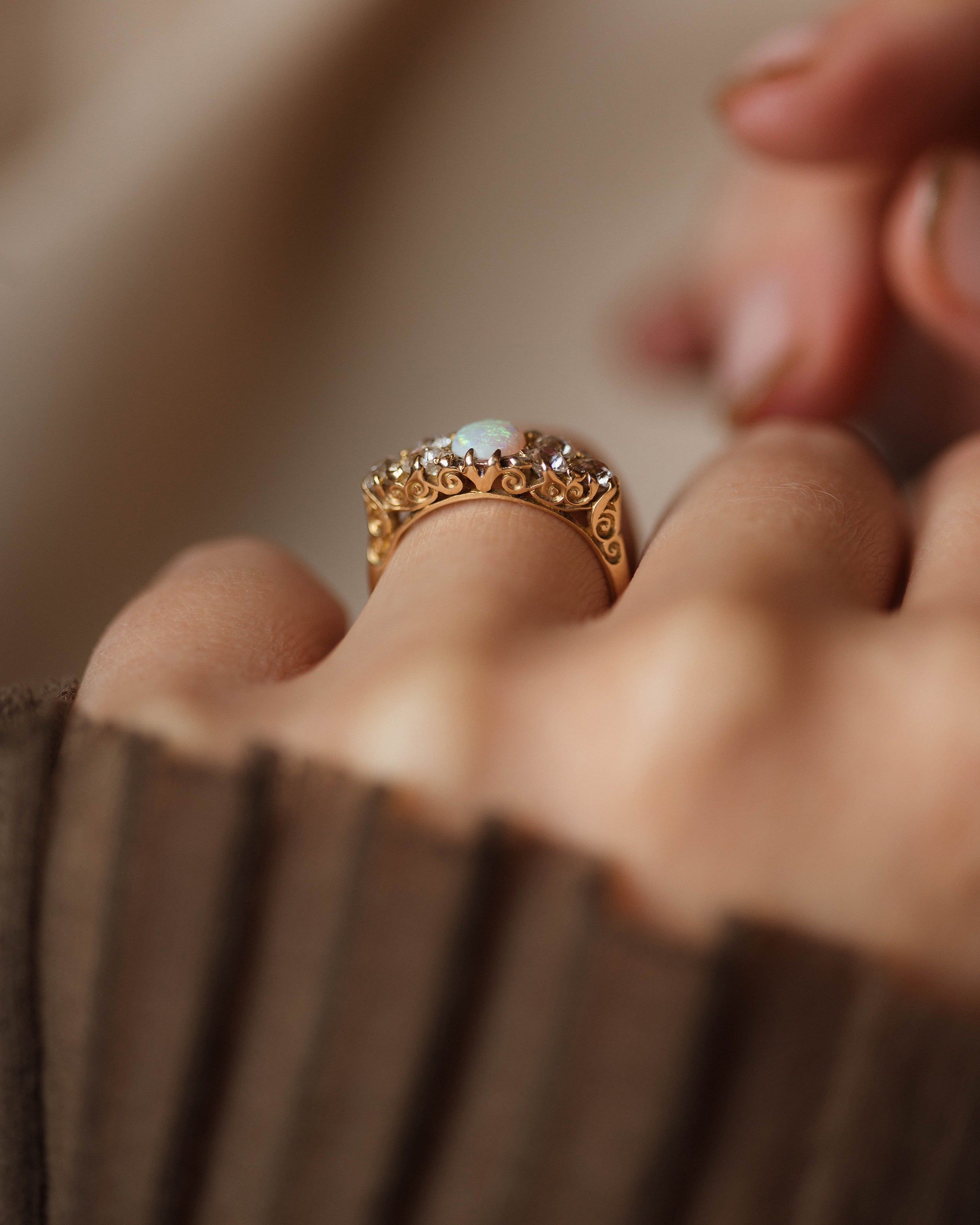 Mathilde Antique 18ct Gold Opal & Diamond Ring