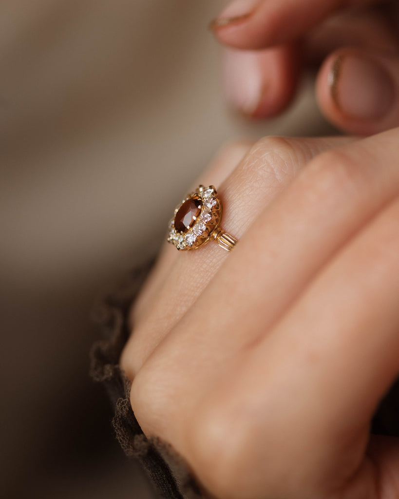 Alma Antique 18ct Gold Citrine & Diamond Cluster Ring