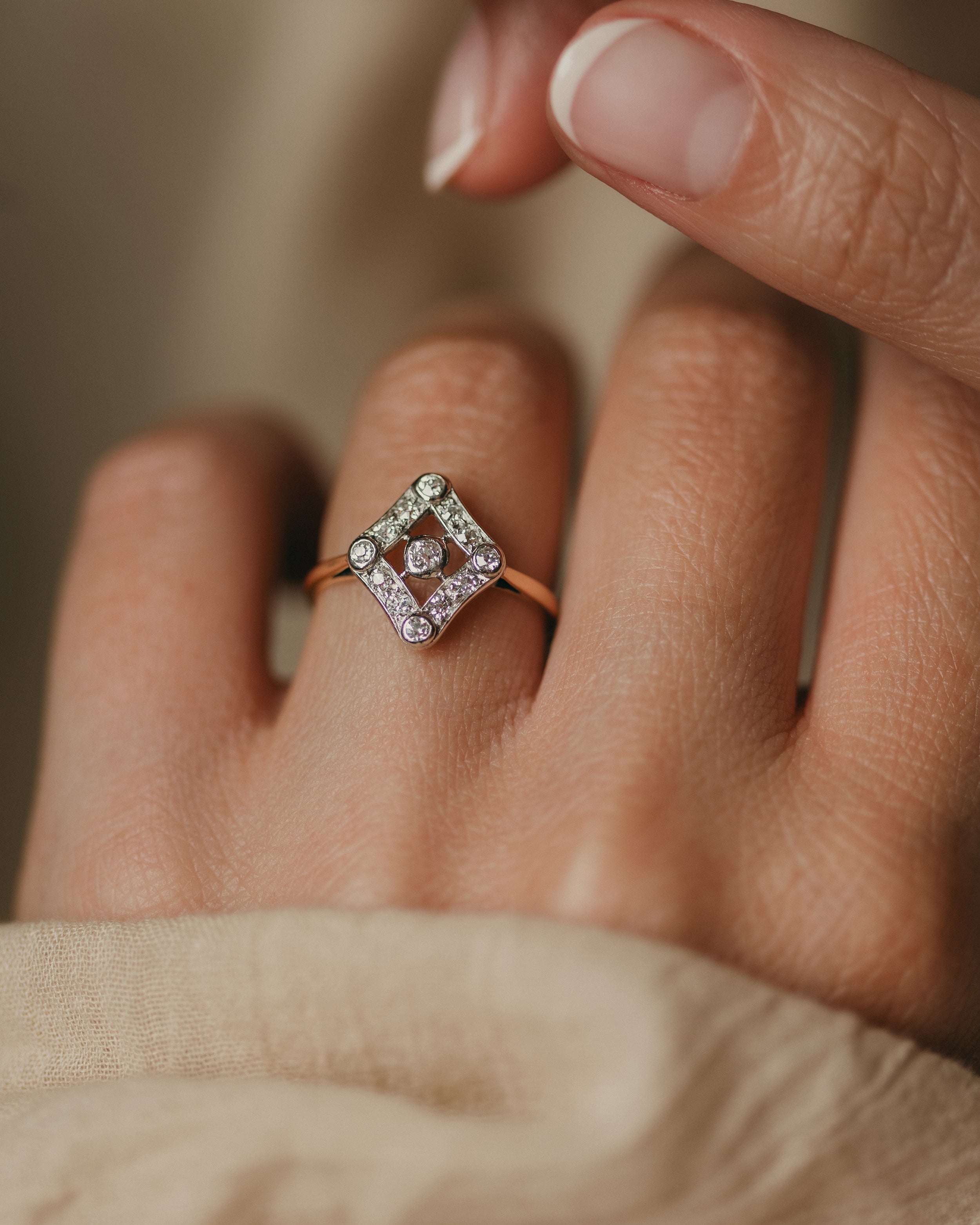 Image of Magdaleine Antique Art Deco 18ct Gold Diamond Panel Ring