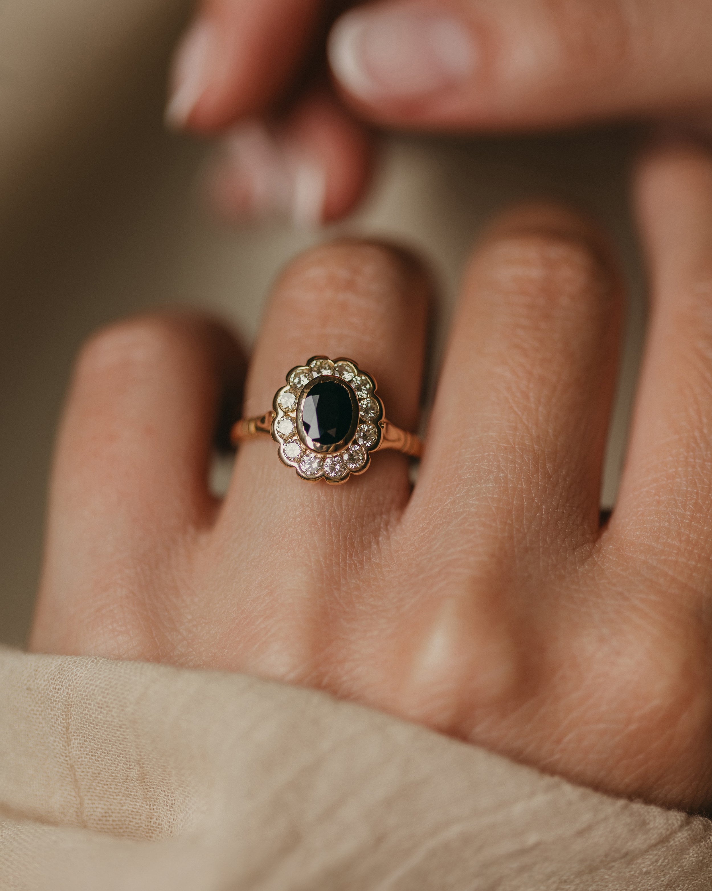Image of Maude Vintage 18ct Gold Sapphire & Diamond Cluster Ring