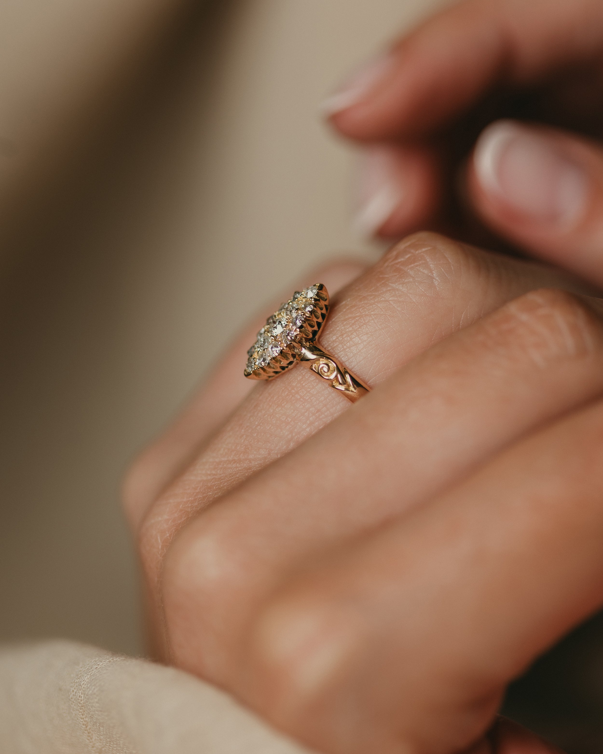 Angélique 1904 Antique 18ct Gold Diamond Marquise Cluster Ring