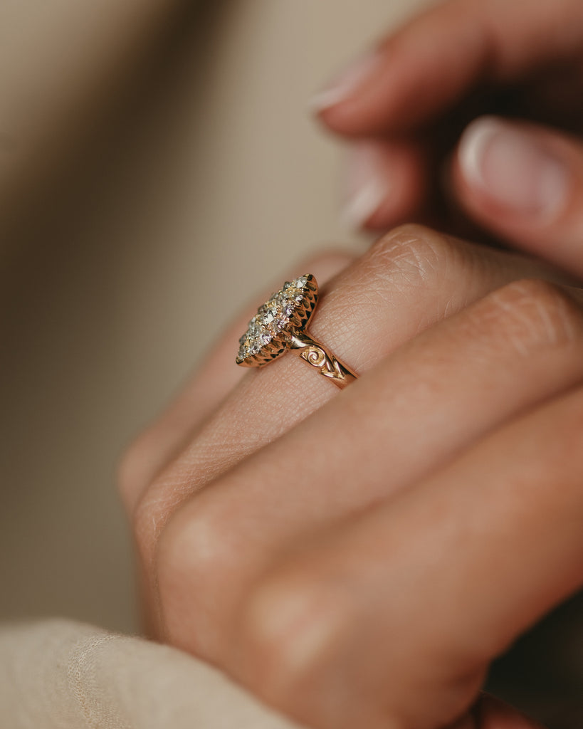 Angélique 1904 Antique 18ct Gold Diamond Marquise Cluster Ring