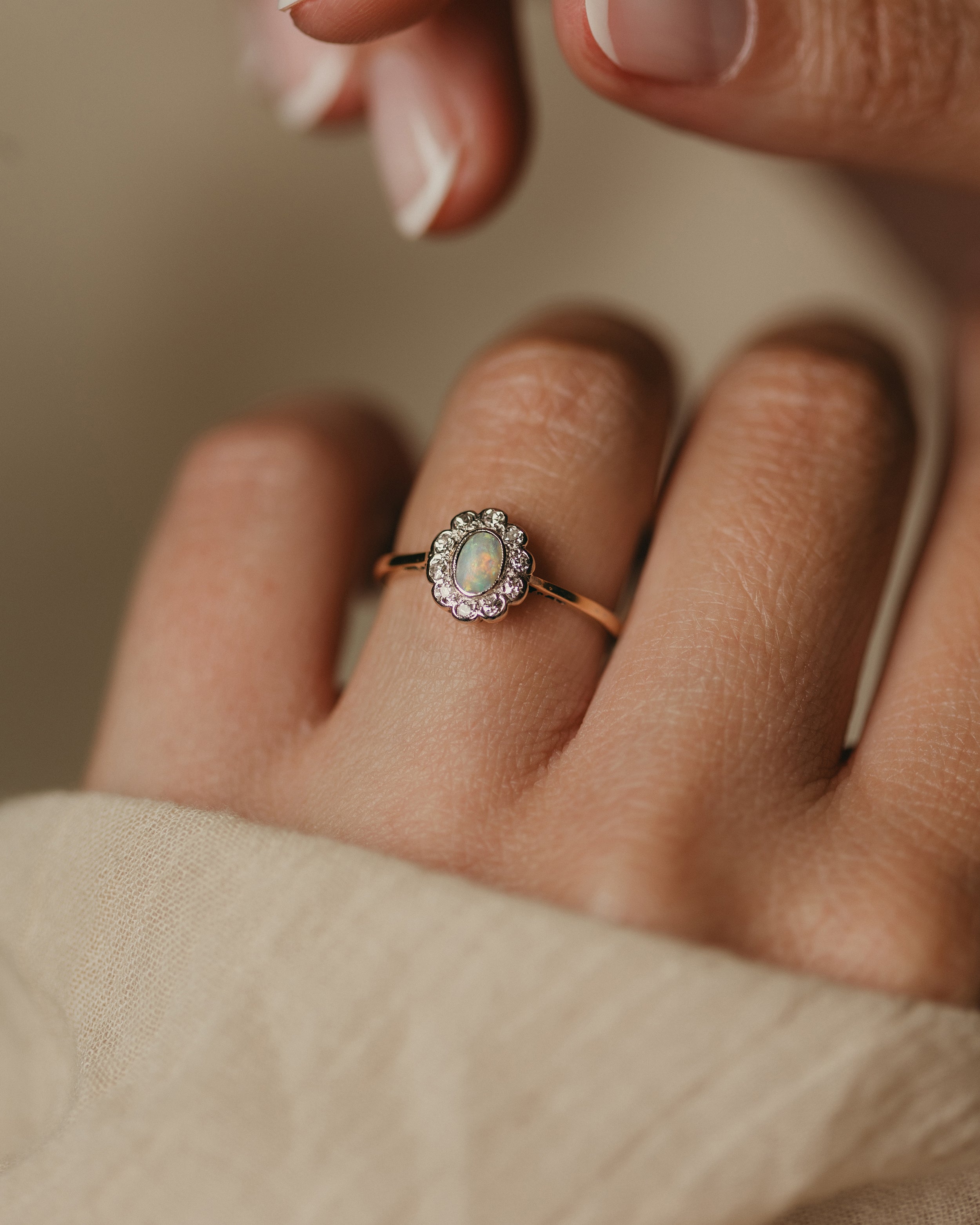Image of Patricia Vintage 18ct Gold Opal & Diamond Cluster Ring