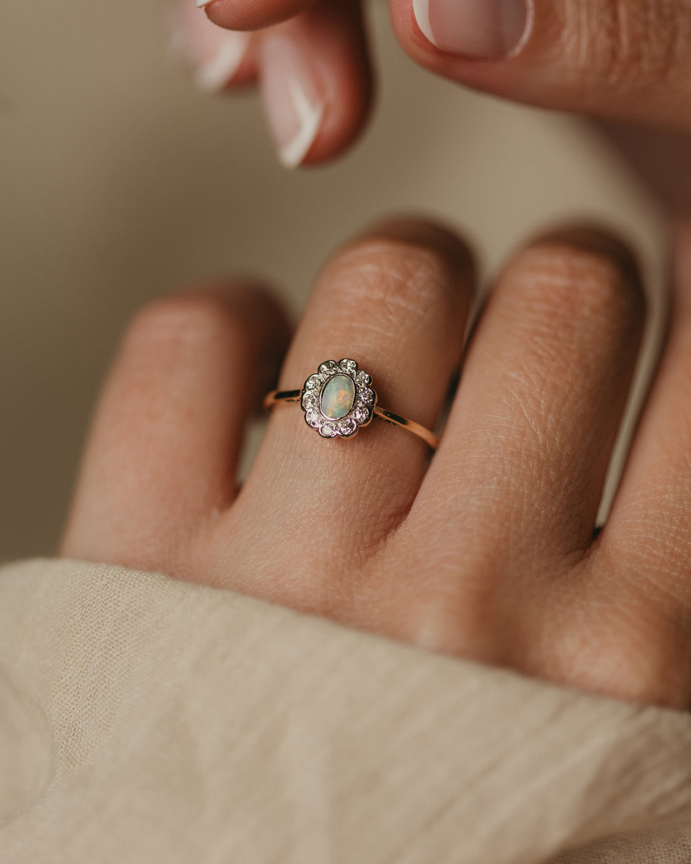 Patricia Vintage 18ct Gold Opal & Diamond Cluster Ring