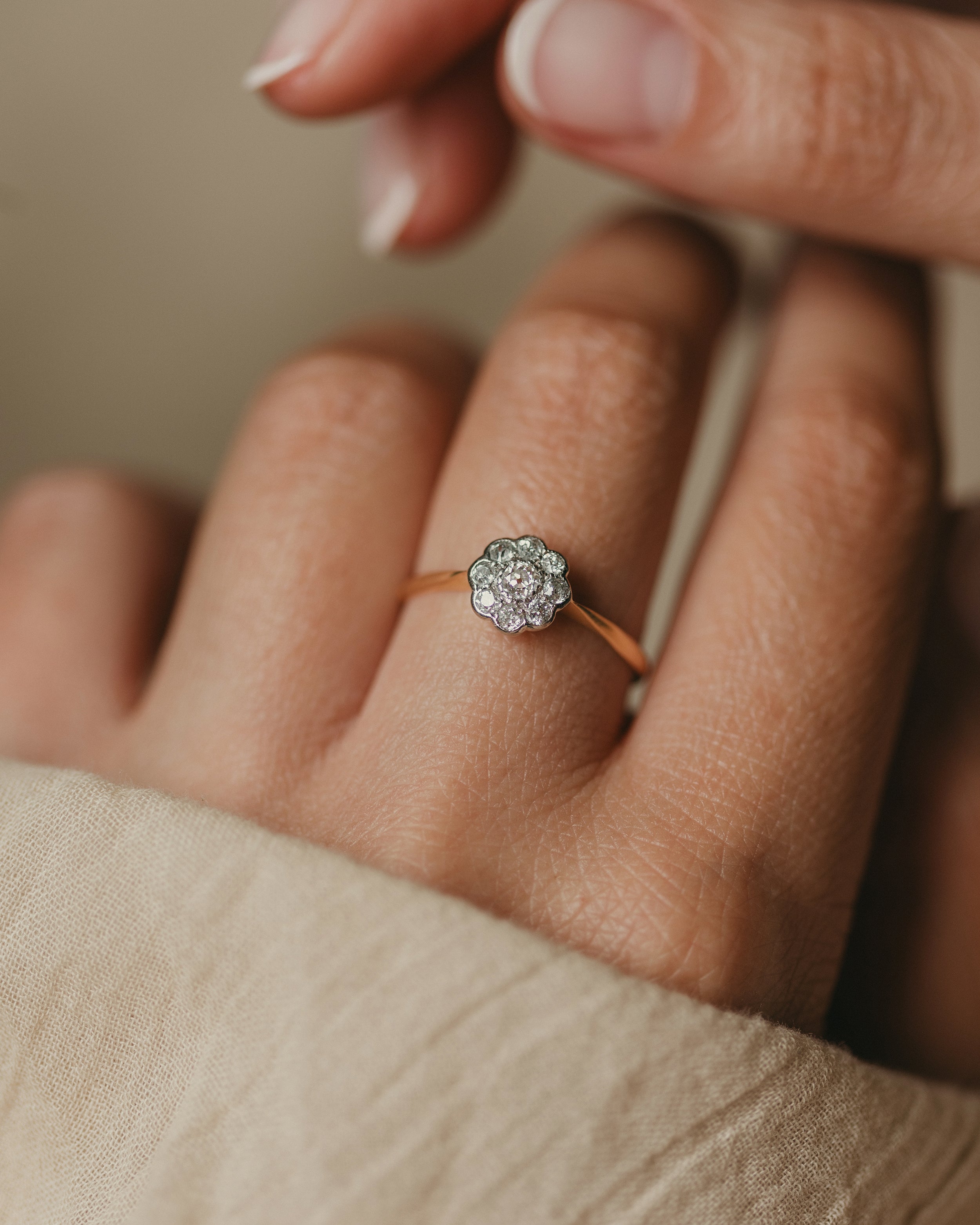 Francoise Antique 18ct Gold Diamond Daisy Cluster Ring