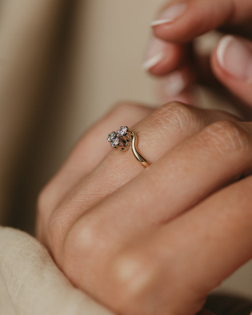 Saoirse 1984 Vintage 18ct Gold Diamond Clover Trilogy Ring
