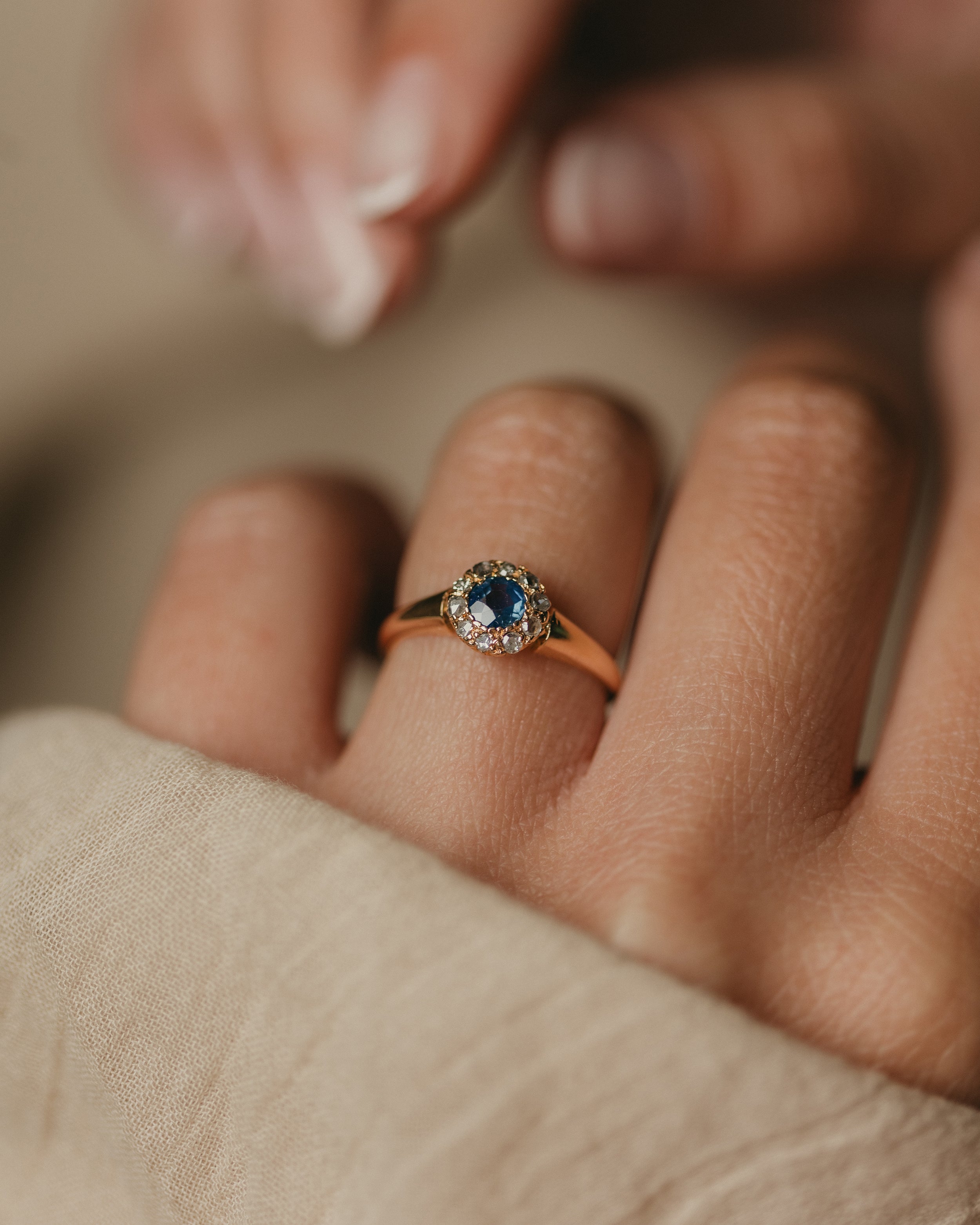 Image of Henriette 1904 Antique 18ct Gold Sapphire & Diamond Cluster Ring