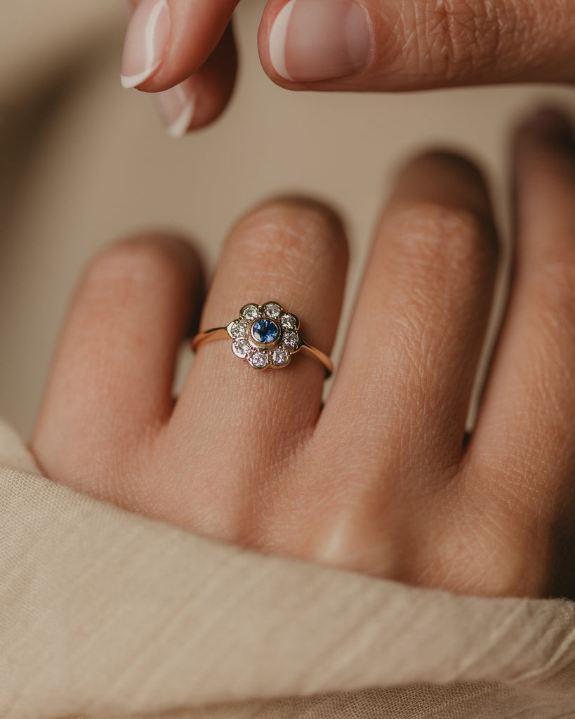 Daphne 1987 Vintage 9ct Gold Sapphire & Diamond Cluster Ring