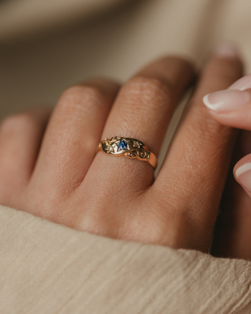 Chessie 1909 Antique 18ct Gold Sapphire & Diamond Trilogy Ring