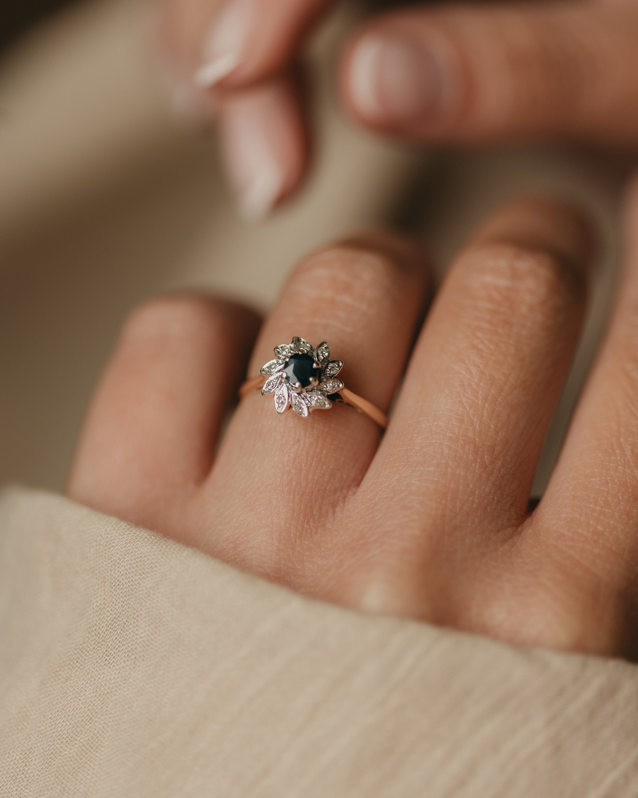 Image of Eleanore 1982 Vintage 9ct Gold Sapphire & Diamond Cluster Ring