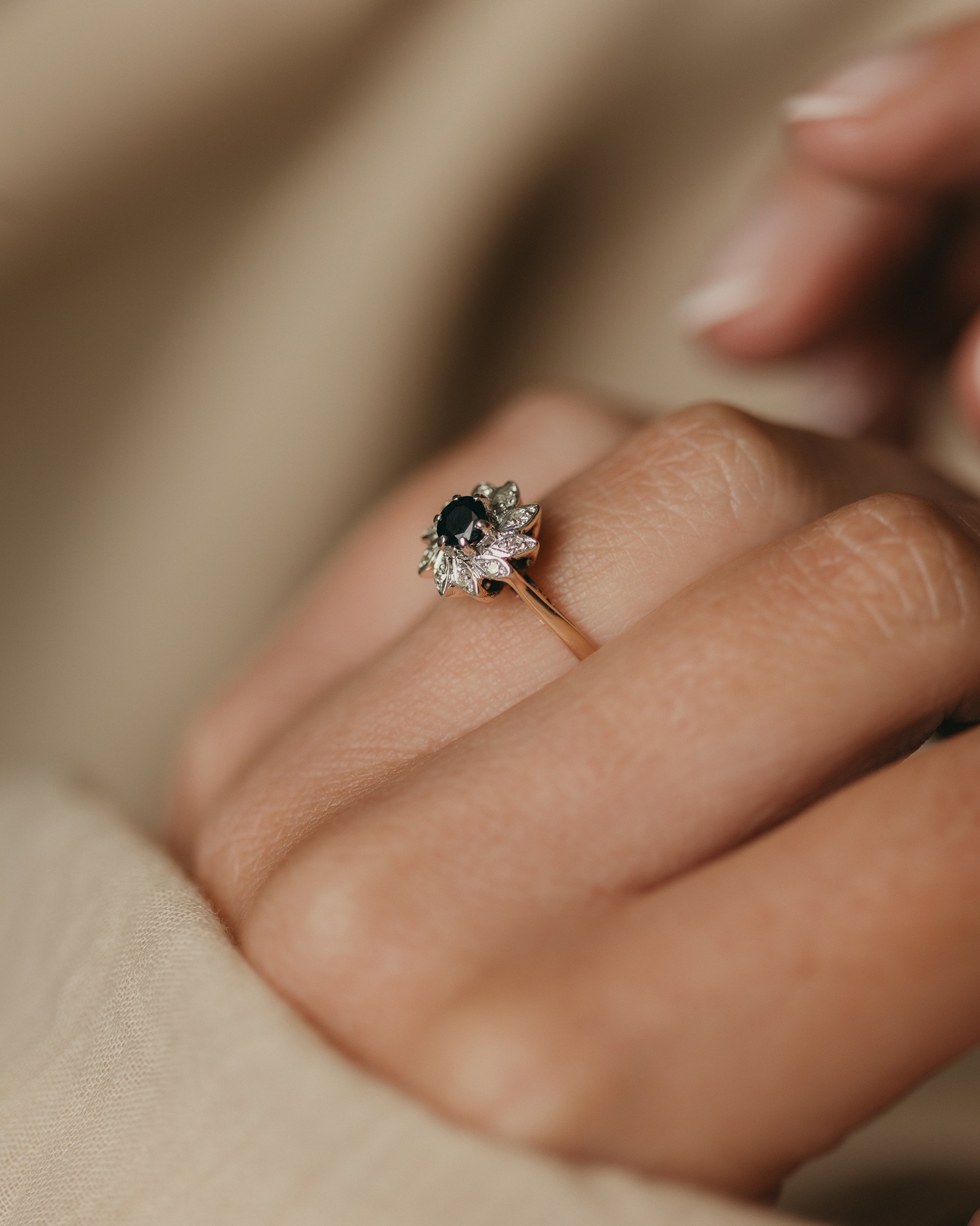 Eleanore 1982 Vintage 9ct Gold Sapphire & Diamond Cluster Ring