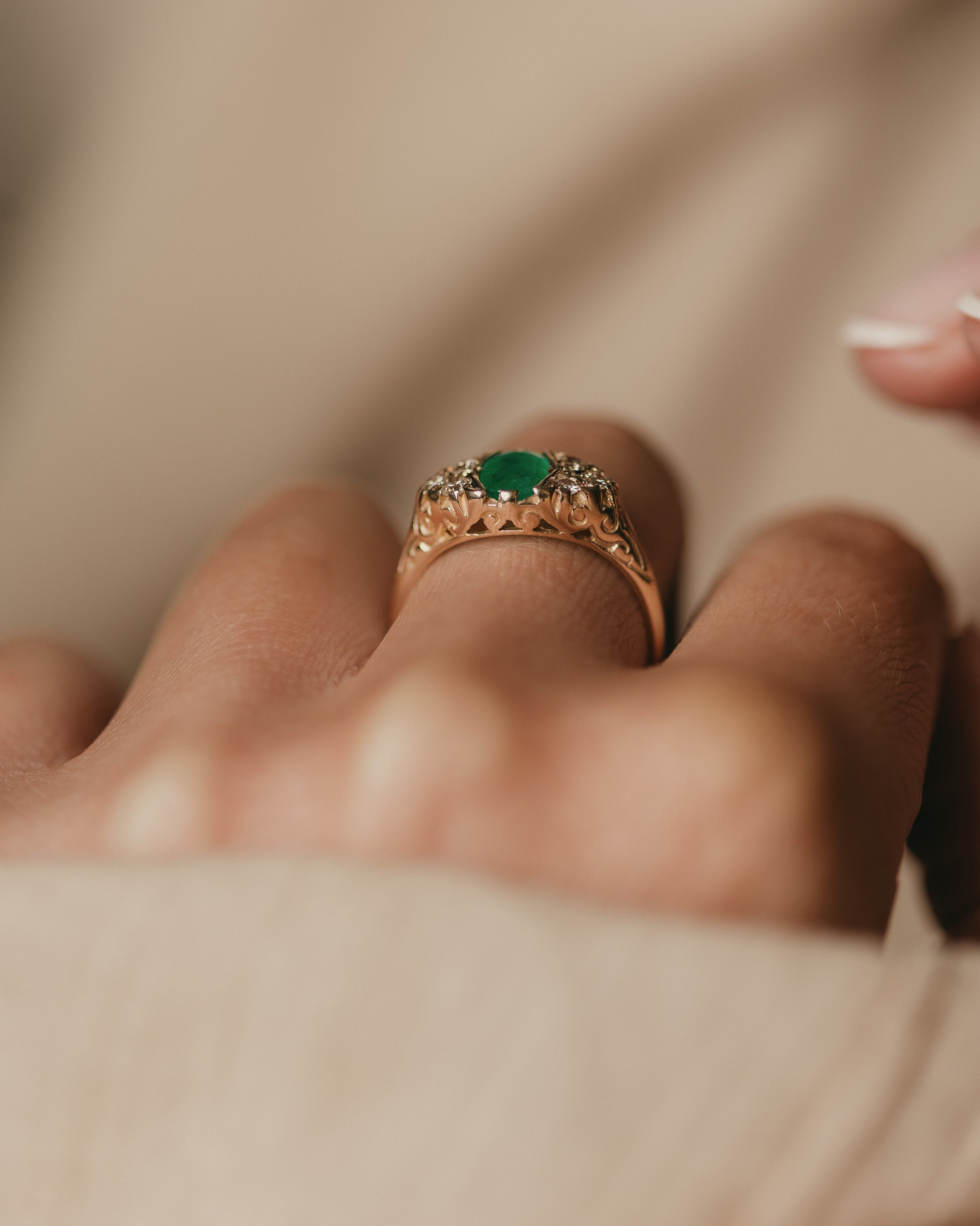 Marthe Vintage 9ct Gold Emerald & Diamond Seven Stone Ring