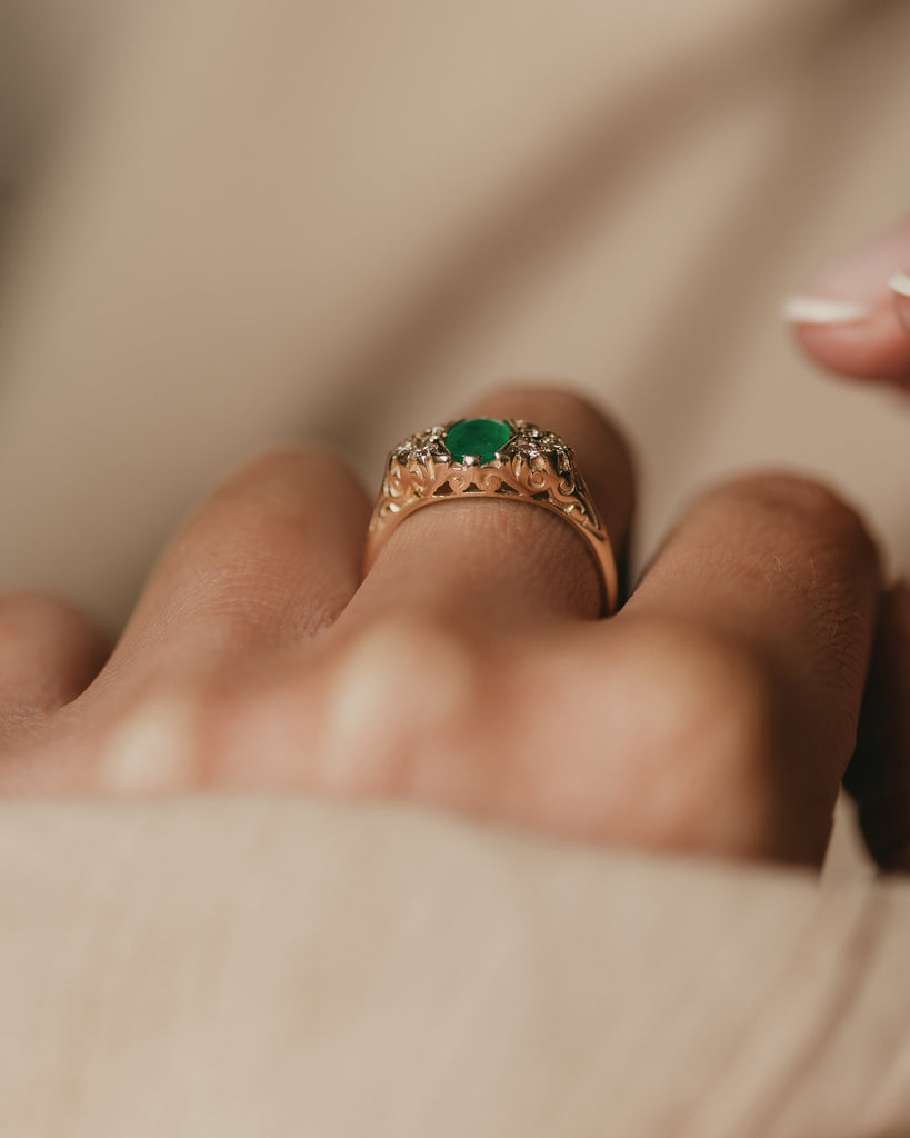 Marthe Vintage 9ct Gold Emerald & Diamond Seven Stone Ring