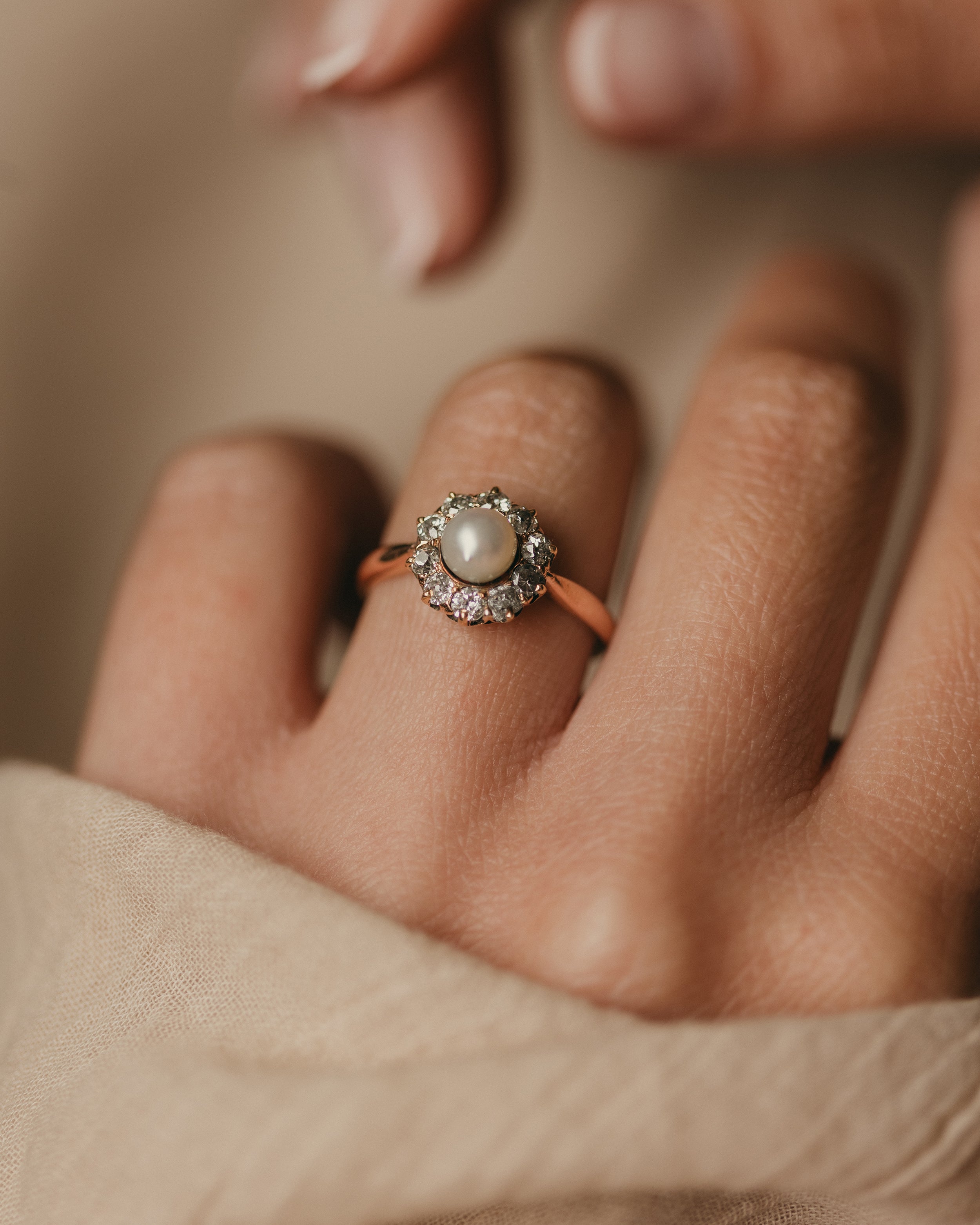 Image of Anaïs Antique 14ct Gold Pearl & Diamond Cluster Ring