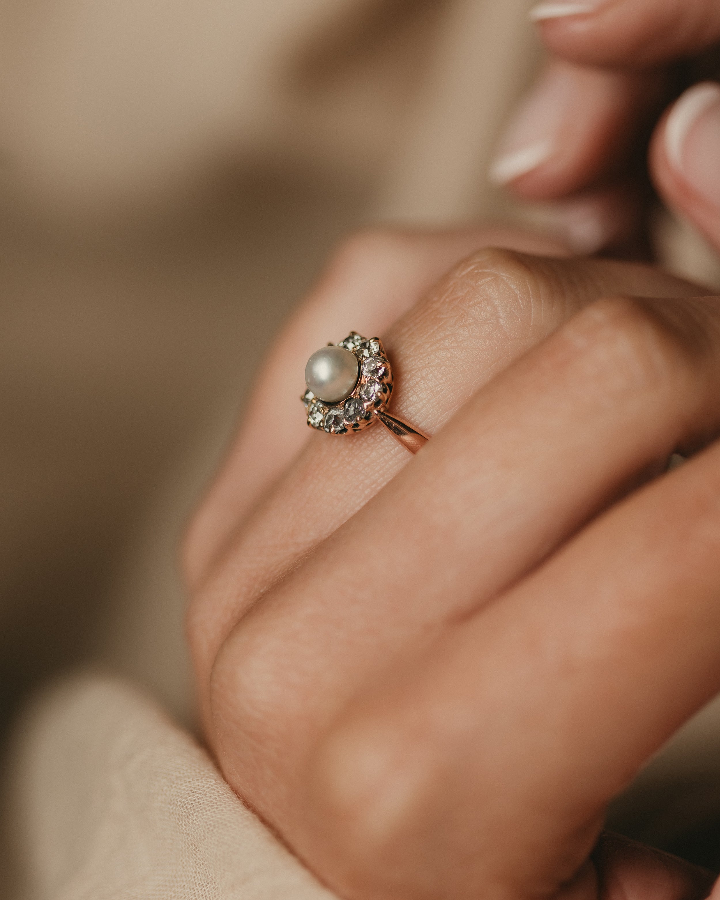 Anaïs Antique 14ct Gold Pearl & Diamond Cluster Ring