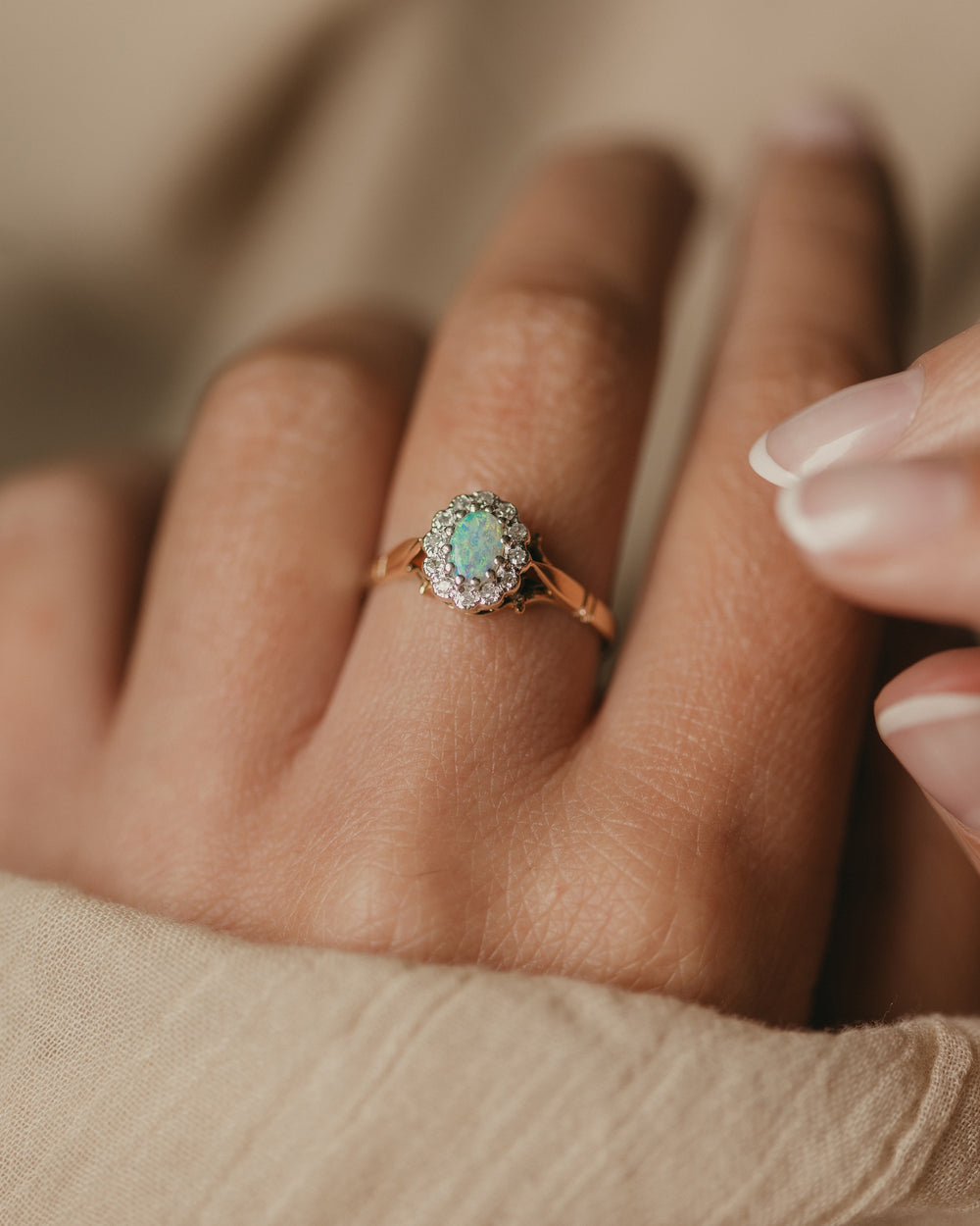 Eloise 1984 Vintage 9ct Gold Opal & Diamond Cluster Ring