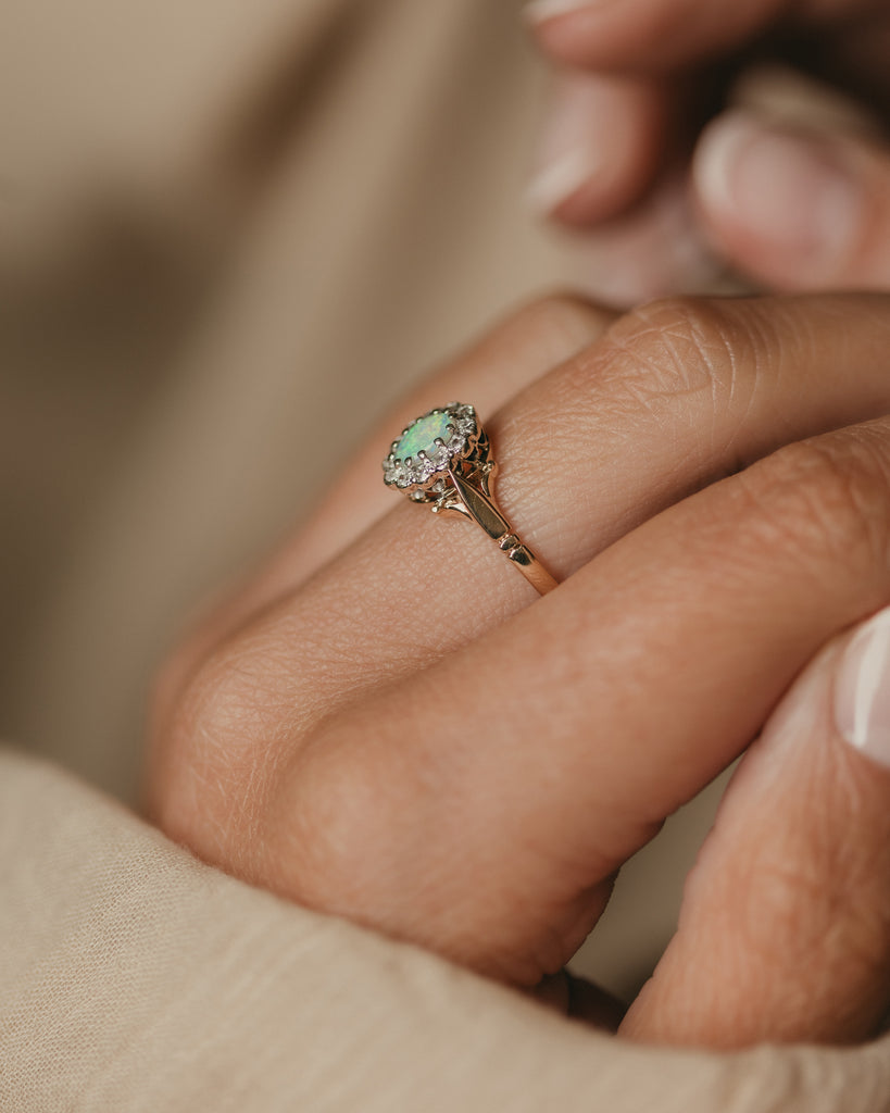 Eloise 1984 Vintage 9ct Gold Opal & Diamond Cluster Ring