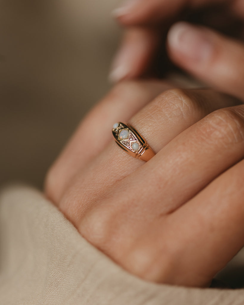 Alma 1915 Antique 18ct Gold Opal & Diamond Trilogy Ring