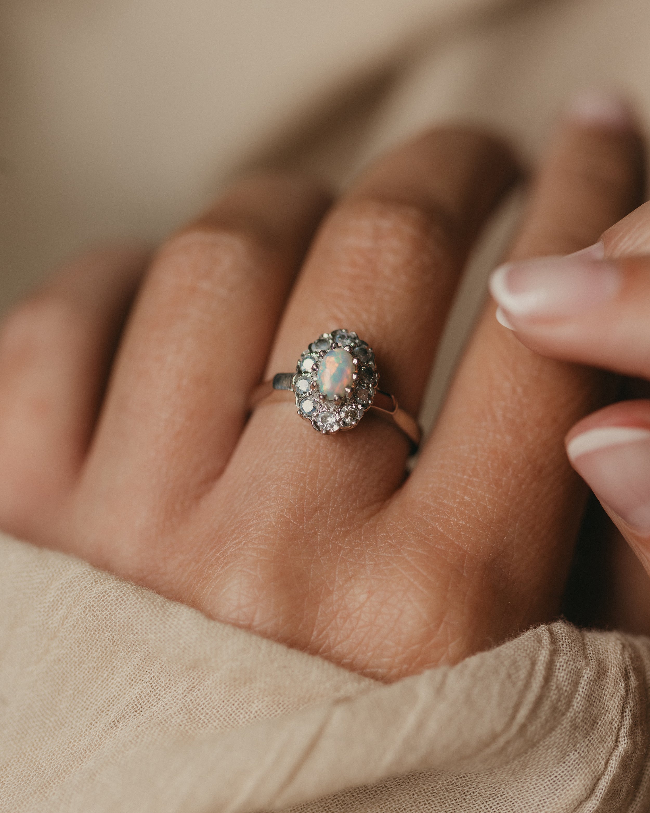 Image of Annette Vintage 18ct White Gold Opal & Diamond Cluster Ring