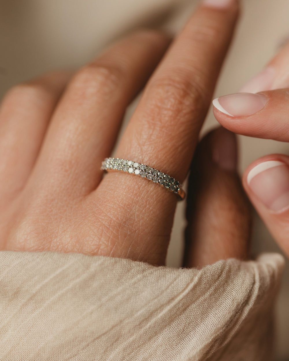 Enid Vintage 9ct Gold Two Row Diamond Half Eternity Ring