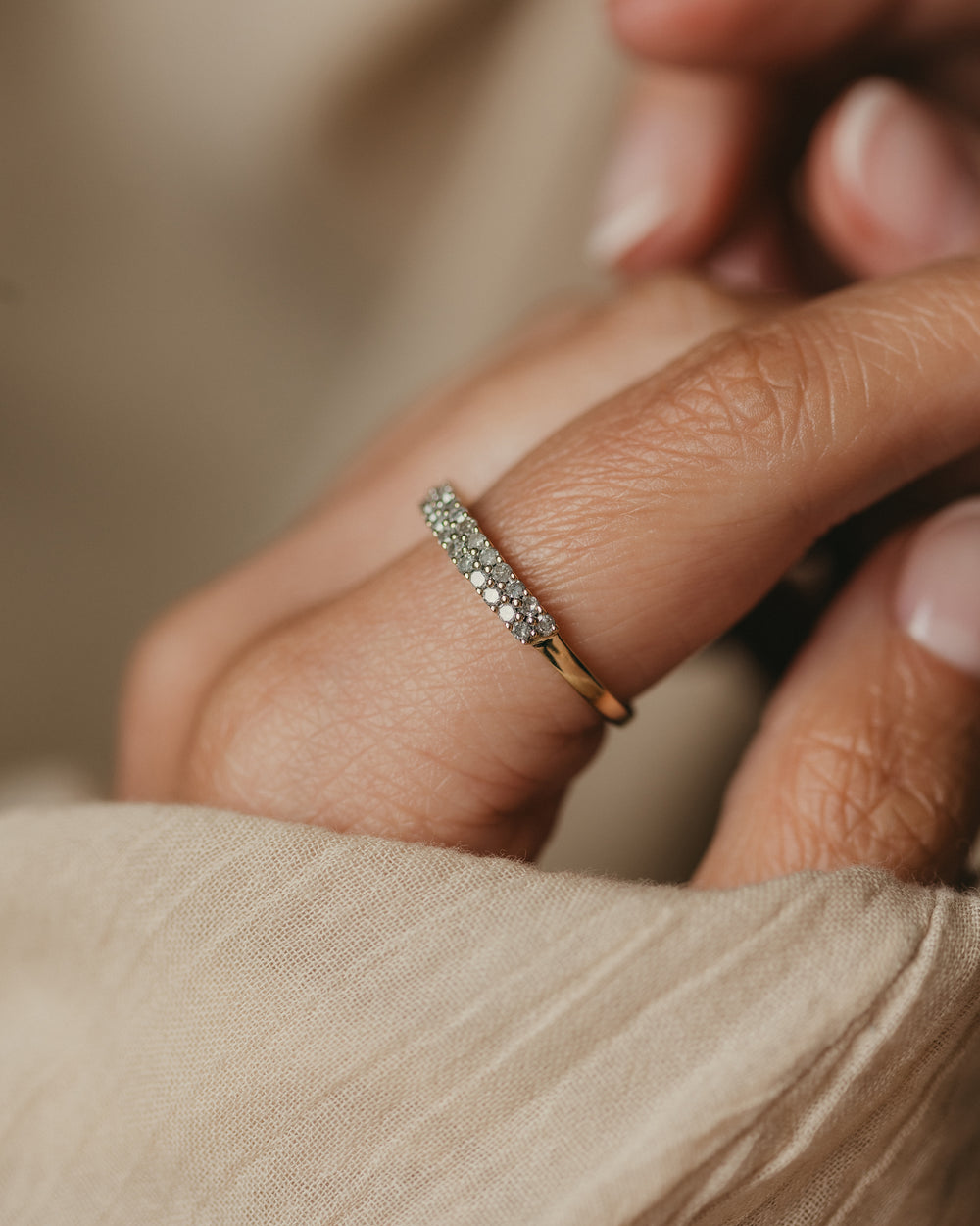 Enid Vintage 9ct Gold Two Row Diamond Half Eternity Ring