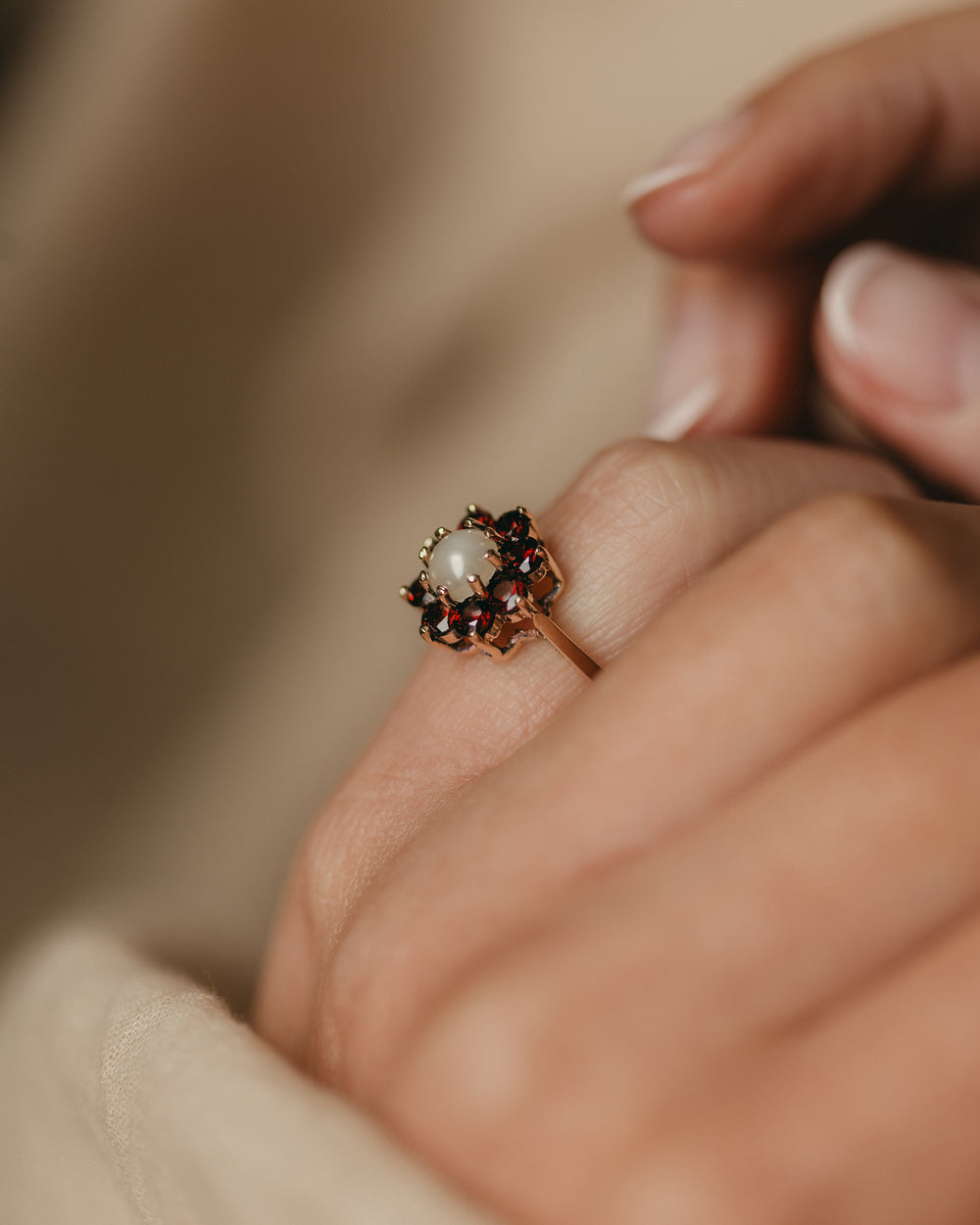 Juliette 1967 Vintage 9ct Gold Pearl & Garnet Cluster