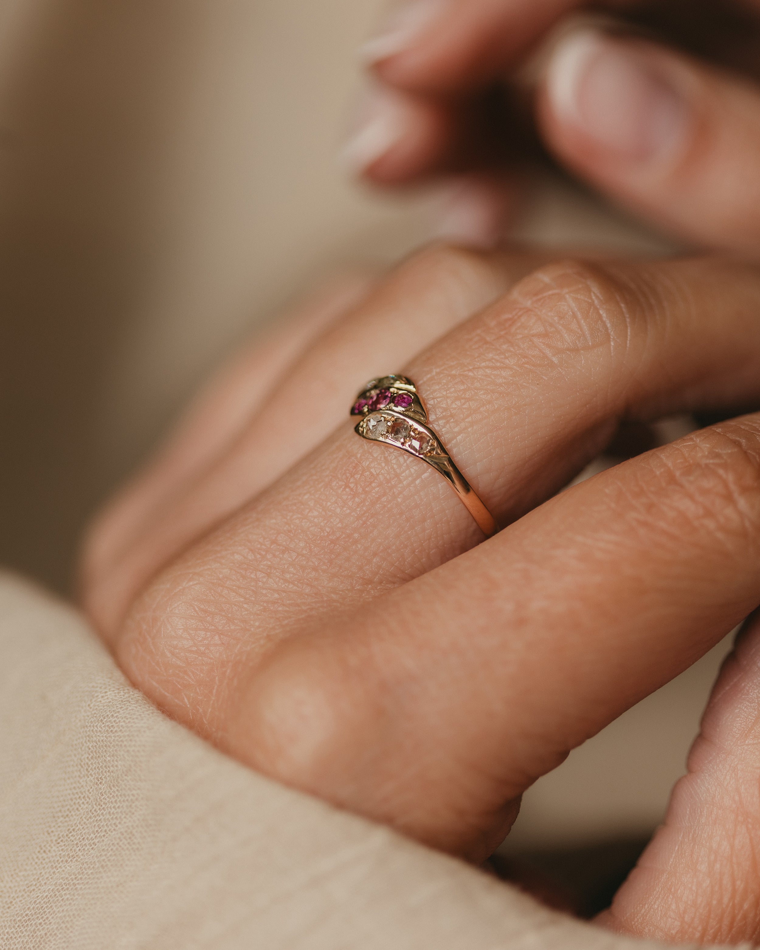 Justine Antique 15ct Gold Ruby & Diamond Twist Ring