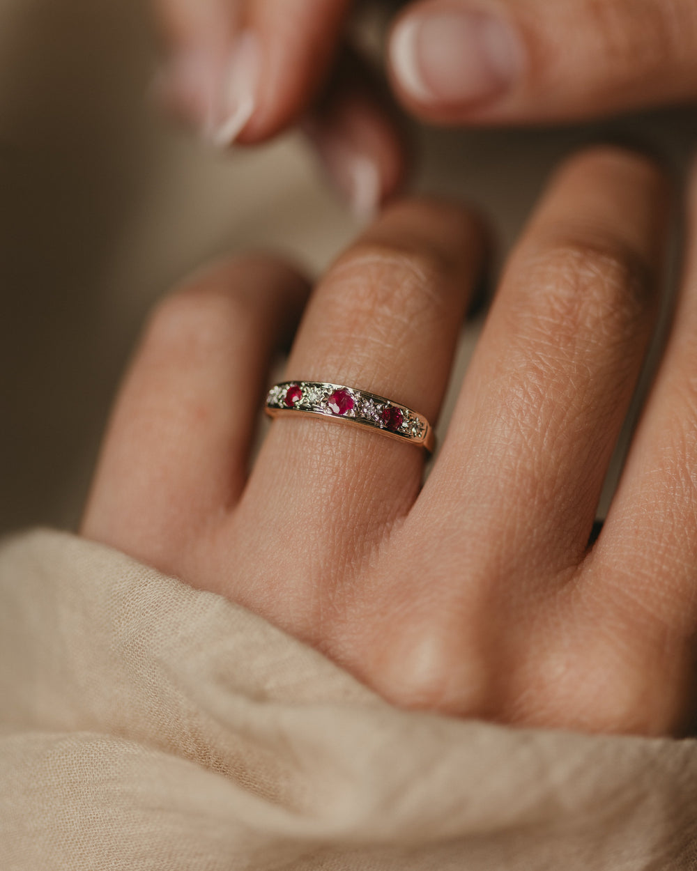 Anna 1988 Vintage 9ct Gold Ruby & Diamond Half Eternity Ring