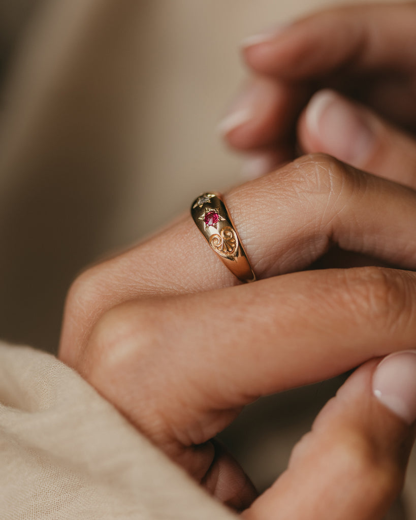 Hannah 1901 Antique 18ct Gold Ruby & Diamond Trilogy Ring