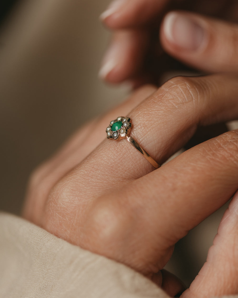 Colette Antique 9ct Gold Turquoise & Pearl Cluster Ring