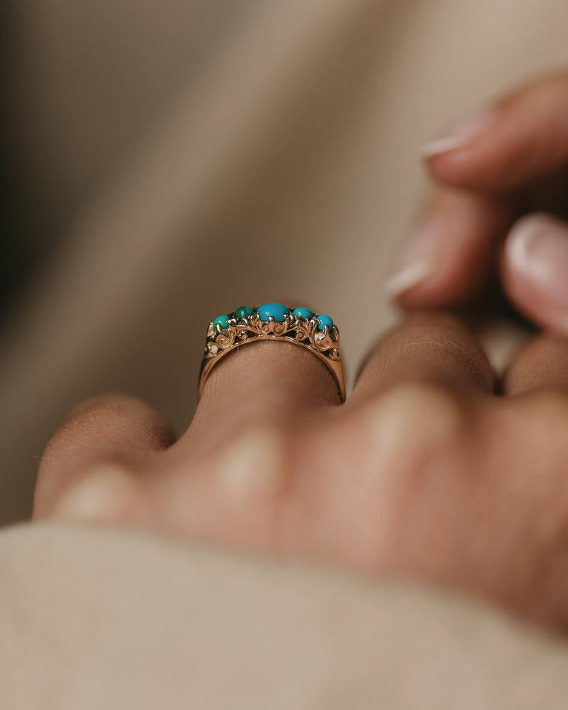 Tilly 1975 Vintage 9ct Gold Turquoise Five Stone Ring