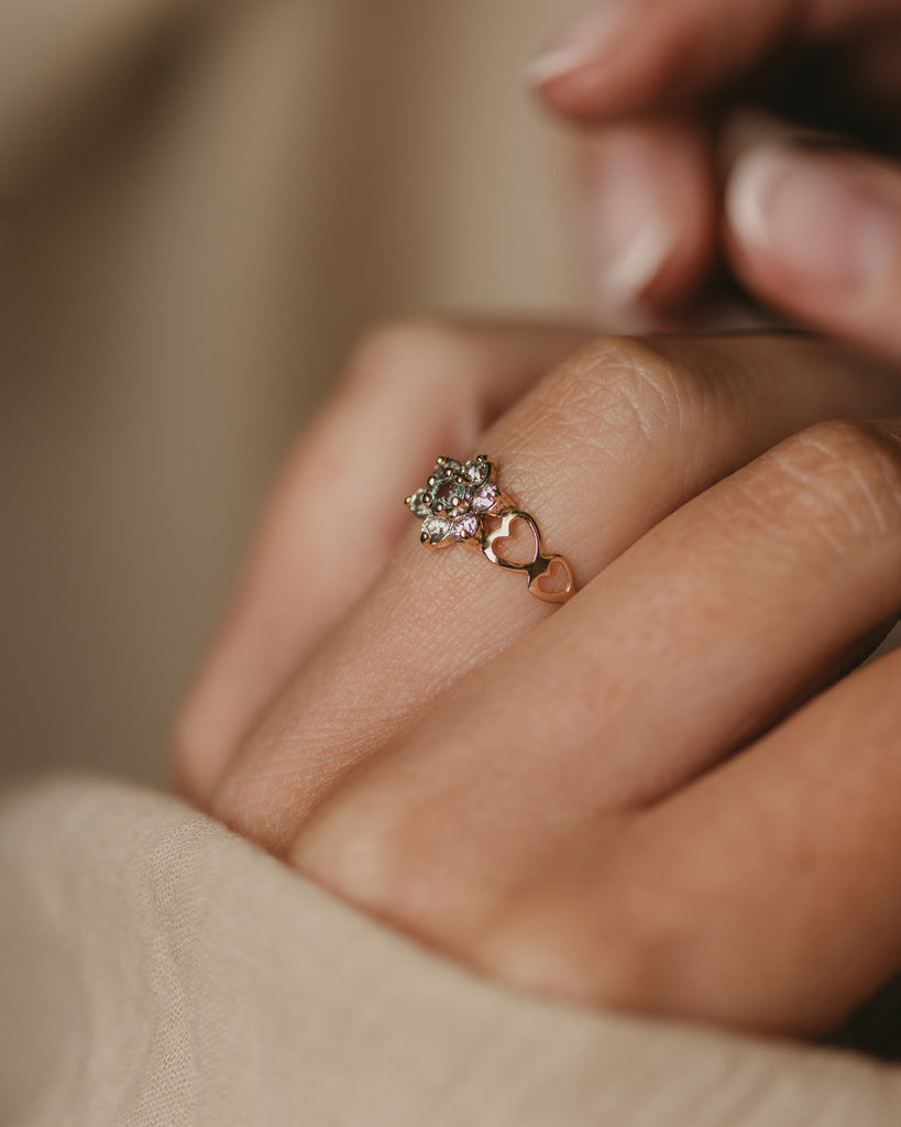 Belle Vintage 9ct Gold Topaz & CZ Flowerhead Cluster Ring