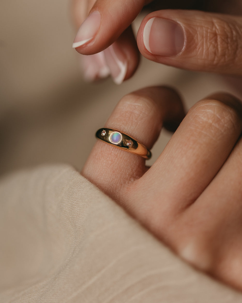 Camille 1926 Antique 18ct Gold Opal & Diamond Trilogy Ring