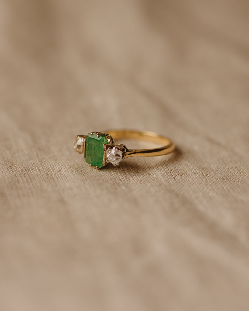 Rebecca 1976 18ct Gold Emerald & Diamond Trilogy Ring