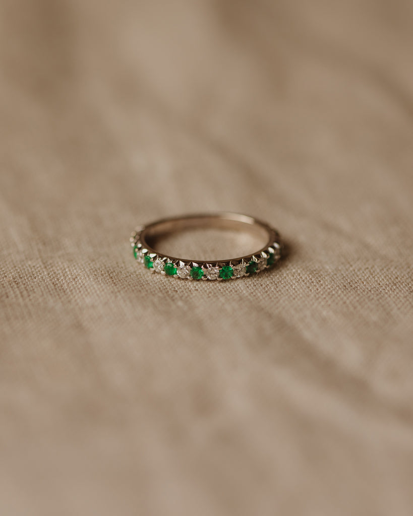 Henrietta 18ct White Gold Emerald & Diamond Half Eternity Ring